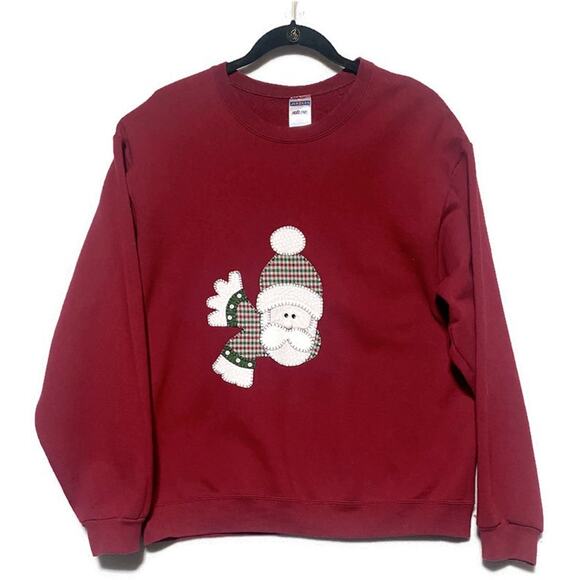 Jerzees Red Christmas Sweater Large Long Sleeve With Santa Clause Graphic - Picture 1 of 8
